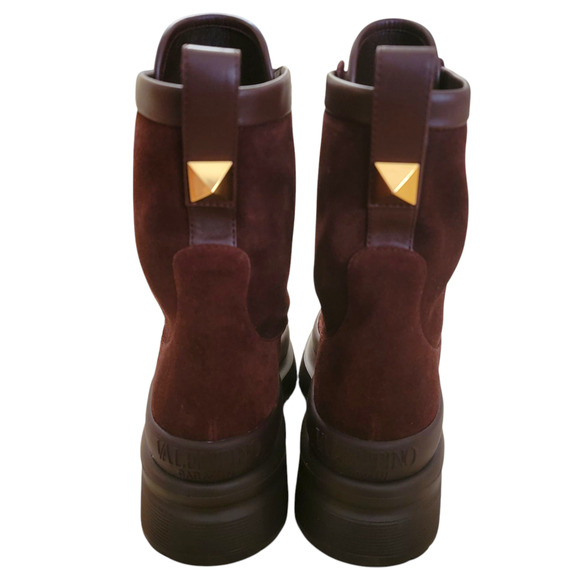 Valentino Garavani Rockstud Suede Platform Combat Boots Burgundy 39 9 - Picture 8 of 14